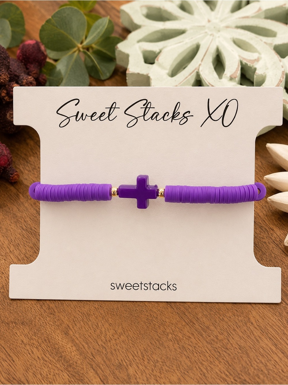 Purple Polymer Cross Bracelet